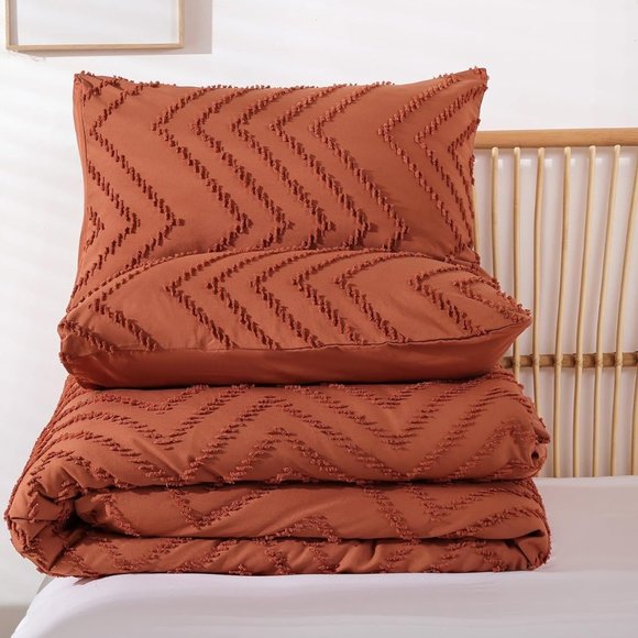 Chevron Texture Pumpkin Terra Cotta Twin Size Bed Comforter Set Bedding Orange - Picture 8 of 11